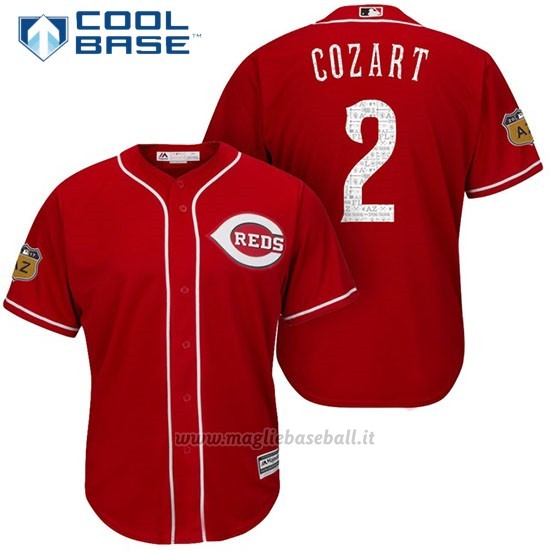 Maglia Baseball Uomo Cincinnati Reds Zack Cozart 2 Scarlet 2017 Allenamento Primaverile Cool Base Giocatore